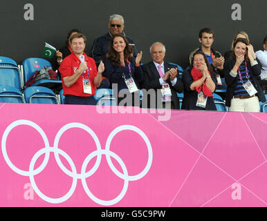 Die Herzogin von Cambridge nimmt an der Gruppe A Hockey-Spiel zwischen Großbritannien und Pakistan in der Riverbank Arena im Olympic Park, London Stockfoto