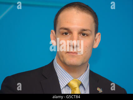 Glasgow 2014 Chief Executive David Grevemberg spricht auf einer Pressekonferenz in Westminster, im Zentrum von London, über die Pläne von Glasgow für die Ausrichtung der Commonwealth Games 2014. Stockfoto