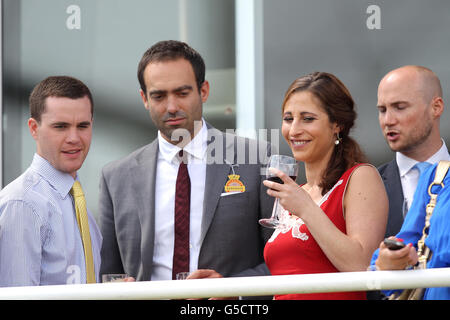 Pferderennen - 2012 Glorious Goodwood Festival - QIPCO Sussex Stakes - Goodwood Racecourse. Racegoers genießen die Atmosphäre Stockfoto