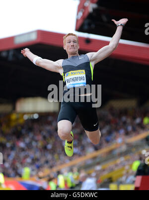 Großbritanniens Greg Rutherford im Einsatz beim Herren-Weitsprung beim großen Preis von Aviva Birmingham Stockfoto