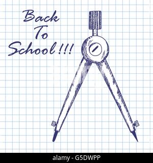 Kompasse. Doodle-Skizze auf kariertes Papierhintergrund. Vektor-Illustration. Stock Vektor