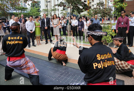 Der Herzog und die Herzogin von Cambridge sehen sich eine Demonstration während eines Besuchs in Queenstown in Singapur an, als Teil einer neuntägigen Tour durch den Fernen Osten und den Südpazifik, zu Ehren des Queen's Diamond Jubilee. Stockfoto