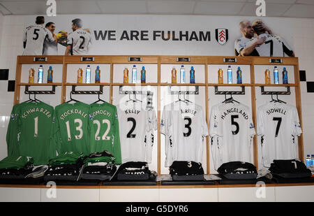 Fußball - Barclays Premier League - Fulham gegen West Bromwich Albion - Craven Cottage. Gesamtansicht der Umkleidekabine Fulham Stockfoto