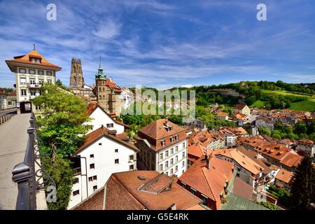 Blick auf Altstadt, Fribourg, Kanton Freiburg, Schweiz Stockfoto