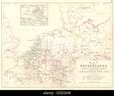 Niederlande: Karte & Länder; Kampagnen von 1792-1795; Belgien & Frankreich 1848 Stockfoto