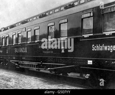 Der Balkanzug, der die Deutschen nach Sofia und Konstantinopel brachte, bis die Alliierten 1918 die bulgarische Eisenbahn in die Hand nahmen. Stockfoto