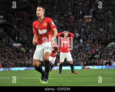 Fußball - Barclays Premier League - Manchester United / Tottenham Hotspur - Old Trafford. Wayne Rooney von Manchester United reagiert Stockfoto