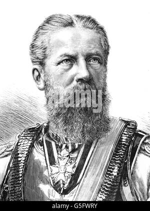 Friedrich III., 18.10.1831 - 15.6.1888, Deutscher Kaiser 9.3. - 15.6.1888, Porträt, Holzgravur, ca. 1875, Stockfoto