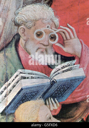 Medizin, Augenheilkunde, Apostellesung mit Brille, Gemälde von Conrad von Soest (um 1370 - nach 1422), Detail, 1403, Zusatz-Rechteklärung-nicht vorhanden Stockfoto