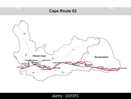 Cape Route 62 Karte, Südafrika. Stockfoto