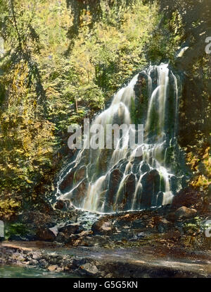 Der Wasserfall der Radau Bei Bad Harzburg. Der Radau-Wasserfall in der Nähe von Bad Harzburg in der Harzregion. Europa, Deutschland, Landschaft, Gebirge, Geschichte, historisch, 1910er Jahre, 1920er-Jahre des 20. Jahrhunderts zu archivieren, Carl Simon, Wasser, Wasserfall, Wasserfall, Wasserfälle, Holz, Wald, Natur, Landschaft, romantische, malerische, von hand Farbglas Folie Stockfoto