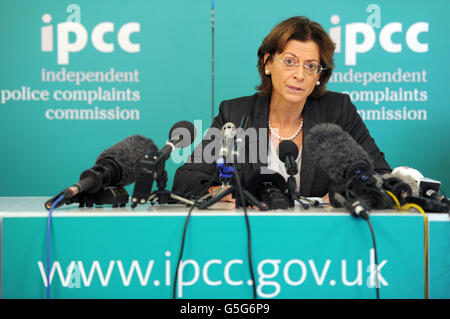 Deborah Glass, stellvertretende Vorsitzende der Polizei-Überwachungskommission der Independent Police Complaints Commission (IPCC), während eines Briefings über die Überprüfung des Berichts des Hillsborough Independent Panel beim IPCC im Zentrum von London. Stockfoto