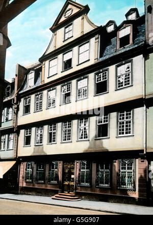 Geothehaus bin Hirschgraben. Das Haus, wo Goethe 1749 in Frankfurt am Main geboren wurde. Haus, Stadt, Straße, Innenstadt, Altstadt, Geburtsort, Europa, Deutschland, Geschichte, historisches, 1910 s, 1920er-Jahre des 20. Jahrhunderts, archivieren, Carl Simon, Architektur Stockfoto