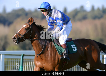 Pferderennen - Towcester Races. Joesph Stevenson über Theatergeist während der Hürde der „National Hunt“-Novizen der Vollblut Breeders Association Mares Stockfoto