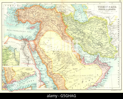 Mittlere Osten: Türkei in Asien Persien Arabien; Suez-Kanal; Golf von Aden, 1909-Karte Stockfoto