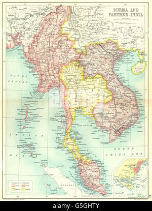 INDOCHINA: Birma Siam Thailand Vietnam Französisch Indochina; Singapur, 1909-Karte Stockfoto
