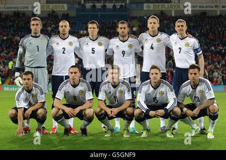 Schottland-Teamgruppe (obere Reihe von links nach rechts) Allan McGregor, Alan Hutton, Gary Caldwell, Steven Fletcher, Christophe Berra und Darren Fletcher. (Untere Reihe von links nach rechts) Shaun Maloney, Scott Brown, James Morrison, Kris Commons und Daniel Fox Stockfoto