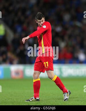 Fußball - Weltmeisterschaft 2014 Qualifikation - Gruppe A - Wales / Schottland - Cardiff City Stadium. Gareth Bale von Wales zeigt seine Dejektion Stockfoto