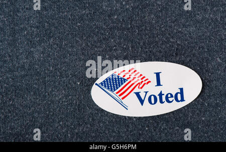Nahaufnahme von einem amerikanischen "gestimmt" Aufkleber auf einem t.o.e. pro gelegt. Stockfoto