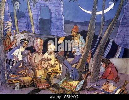 Literatur, Märchen, 'Mecki bei Sindbad', Bildband, 'wie ich die Kameldiebe bauschte', 1962, Zusatz-Rechte-Clearences-nicht vorhanden Stockfoto