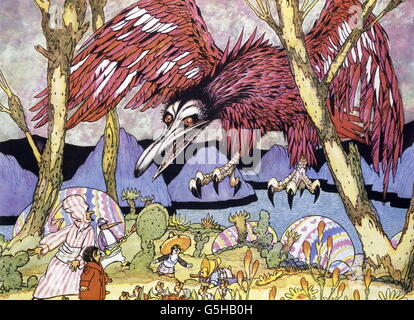 Literatur, Märchen, 'Mecki bei Sindbad', Bildband, 'wie wir dem Riesenvogel Roch begegneten', 1962, Zusatz-Rechteklärung-nicht vorhanden Stockfoto