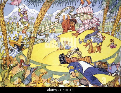 Literatur, Märchen, 'Mecki bei Sindbad', Bildband, 'wie wir Käpt'n Petersen wiederholen', 1962, Zusatz-Rechte-Clearences-nicht vorhanden Stockfoto