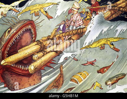Literatur, Märchen, 'Mecki bei Sindbad', Bildband, 'wie wir beinahe alle ertrunken wären', 1962, Zusatz-Rechte-Clearences-nicht vorhanden Stockfoto
