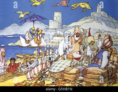 Literatur, Märchen, 'Mecki bei Sindbad', Bildband, 'wie ein Kadi in große Verlegenheit kam', Zusatz-Rechte-Clearences-nicht vorhanden Stockfoto