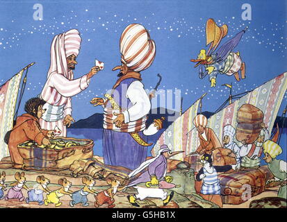 Literatur, Märchen, 'Mecki bei Sindbad', Bildband, 'wie Sindbad seine gestohlenen Waren wiederfand', 1962, Zusatz-Rechteklärung-nicht vorhanden Stockfoto