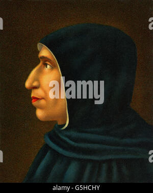 Girolamo Savonarola,, 21.9.1452 - 23.5.1498, italienischer Geistlicher, Porträt, Profil, basierend auf Gemälde von Fra Bartolomeo, 16. Jahrhundert, Galeria di San Marco, Artist's Urheberrecht nicht gelöscht werden Stockfoto