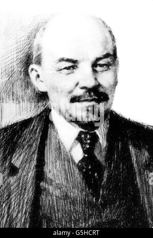 Lenin (Wladimir Iljich Uljanow), 22.4.1870 - 21.1.1924, russischer Politiker, Porträt, 1920er Jahre, Zeichnen, Stockfoto