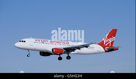 Virgin America Airbus A320 Jet Flugzeug Landung Stockfoto