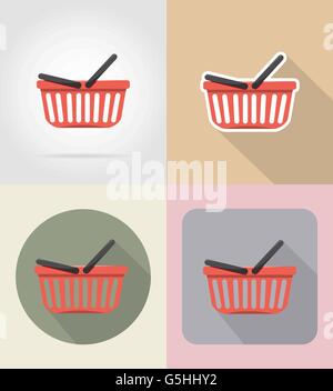 Korb mit Produkten im Supermarkt Lebensmittel und Gegenstände flache Symbole Vektor-Illustration auf Hintergrund isoliert Stock Vektor