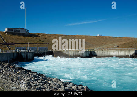 Pukaki Kanal unten Lake Pukaki, Mackenzie District, South Canterbury, Südinsel, Neuseeland Stockfoto