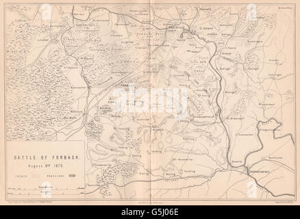 FRANCO-PREUSSISCHER Krieg: Schlacht von Forbach 6. August 1870. Saarbrücken. 1875 Mosel Karte Stockfoto
