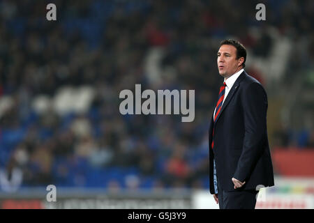 Fußball - npower Football League Championship - Cardiff City / Watford - Cardiff City Stadium. Der Manager von Cardiff City, Malky Mackay, steht an der Touchline Stockfoto