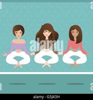 Frau tun Yoga fliegen schweben im Lotussitz Stock Vektor