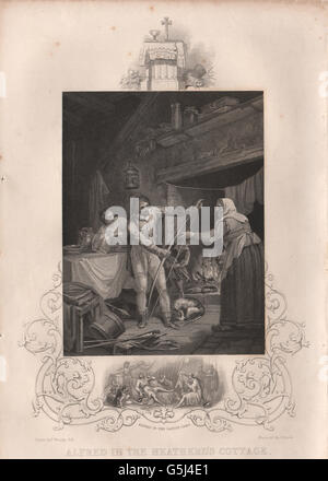 König ALFRED: In der Neatherd Hütte. Alfred im dänischen Lager. TALLIS, 1853 Stockfoto