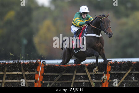 A.P. McCoy gewinnt bei den GL-Veranstaltungen, die Owen Brown trotz neuerer Gesichtsverletzungen im Hürdenlauf für "My Tent or Yours" einmacht Stockfoto