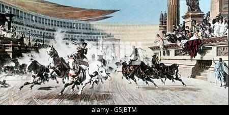 Wettrennen Im Circus Maximus Zu Zeiten Neros in Rom, Italien. Rennen in den Circus Maximus in den Tagen des Kaisers Nero in Rom, Italien. Stockfoto