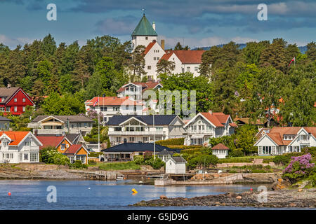 Kleiner Hafen und Gebäuden Oslofjord Norwegen Stockfoto