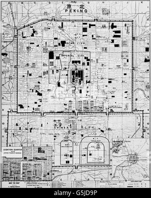 Der attraktivem von Peking weitergeleitet Höhle Geomterischen Aufbau der Stadt, China 1910er Jahre. Stadtplan von Peking zeigt die geometrische Struktur der Stadt, China 1910er Jahre. Stockfoto