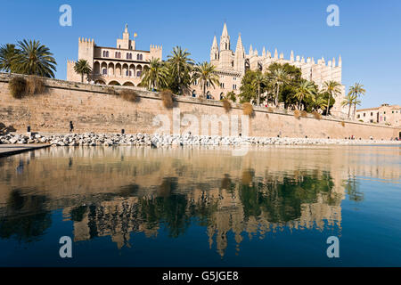 Horizontale Ansicht der Kathedrale von Santa Maria von Palma, auch bekannt als La Seu auf Mallorca. Stockfoto