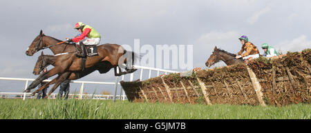 Die Art of Logistics von Bryan Cooper springt als Letzter auf die Maiden-Hürde der Value Cabs auf der Down Royal Race Course in Lisburn. Stockfoto