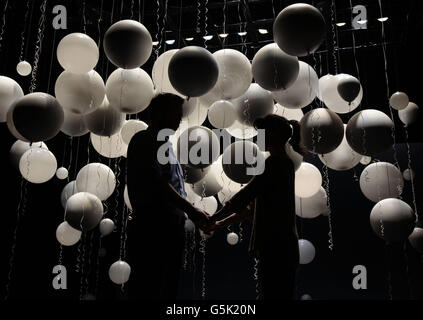 Rafe Spall (links) und Sally Hawkins während einer Fotoanstellung auf der Bühne für das Stück Constellations, im Duke of York's Theatre im Zentrum Londons. DRÜCKEN Sie VERBANDSFOTO. Bilddatum: Donnerstag, 15. November 2012. Bildnachweis sollte lauten: Yui Mok/PA Wire Stockfoto