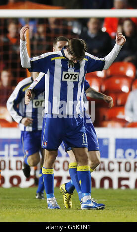 Fußball - Clydesdale Bank Scottish Premier League - Dundee United / Kilmarnock - Tannadice Park. Kilmarnocks Cillian Sheridan feiert sein Tor während des Spiels der Clydesdale Bank Scottish Premier League im Tannadice Park, Dundee. Stockfoto