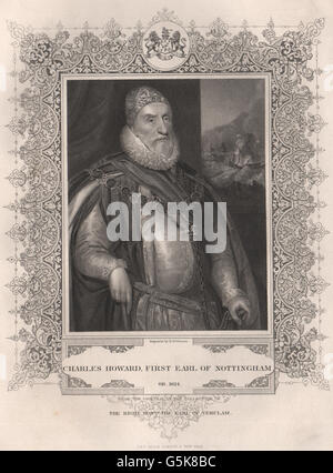 BRITISCHE Geschichte: Charles Howard, ersten Earl Of Nottingham. TALLIS, print 1853 Stockfoto