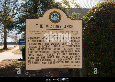 Triumphbogen in Newport News, Virginia Stockfoto