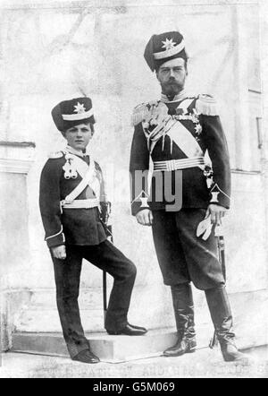 Erster Weltkrieg - Russische Führer. Zar Nikolaus II. Und der Zarewitsch Alexis. Stockfoto