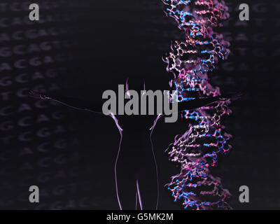 Detail eines DNA-Doppelhelix-Moleküls. DNA (Desoxyribonukleinsäure) ist ein Molekül, das meisten des genetischen Codes trägt Stockfoto